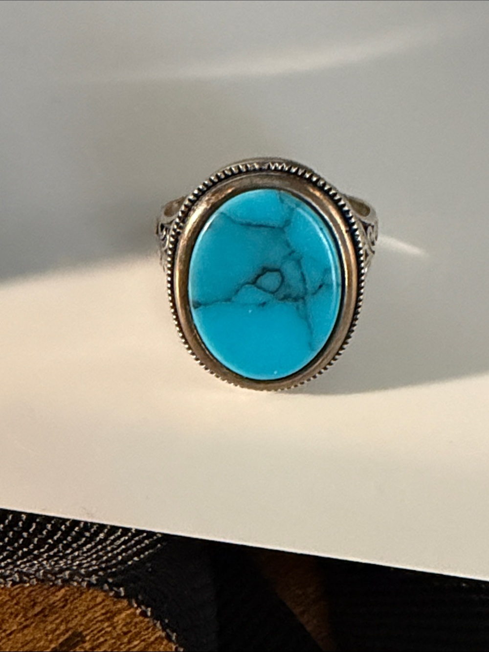 Sterling Silver Turquoise Oval Ring - Bright Blue Stone